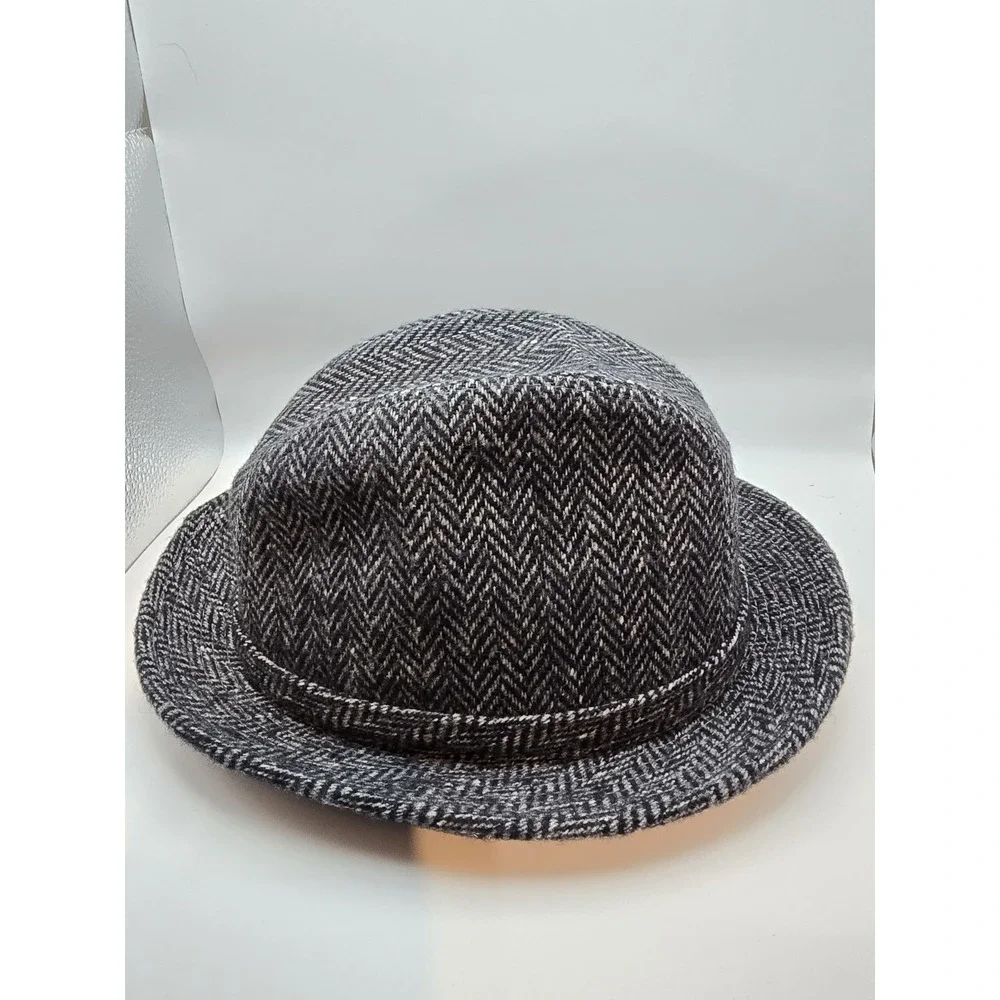 Dorfman Pacific Vintage‎ Gray Herringbone Fedora Wool Blend Men's Large